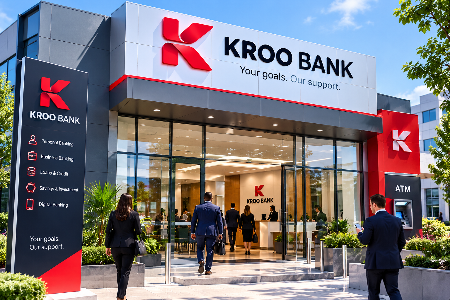 Façade moderne d’une agence KROO BANK